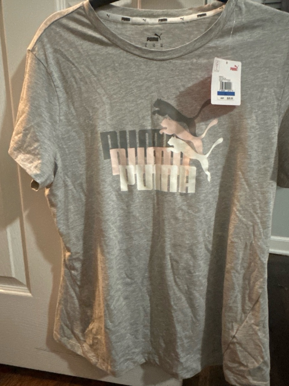 Puma Women's Short Sleeve Tee - Heather Gray with Metallic Logo